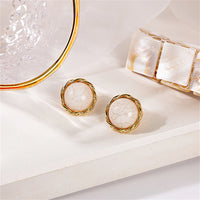 White Resin & 18k Gold-Plated Twisted-Trim Round Stud Earrings