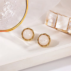 White Resin & 18K Gold-Plated Twisted-Trim Round Stud Earrings