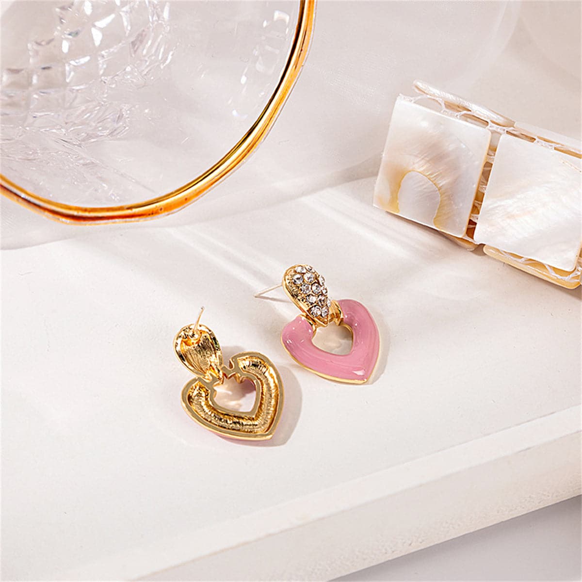 Cubic Zirconia & Enamel 18K Gold-Plated Drop Heart Drop Earrings