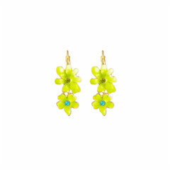 Green & Blue Cubic Zirconia Stacked Floral Charm Huggie Earrings