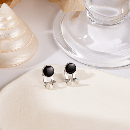 Silver-Plated and Black Hook Ear Jackets, silver stud earrings for women, everyday style, front view