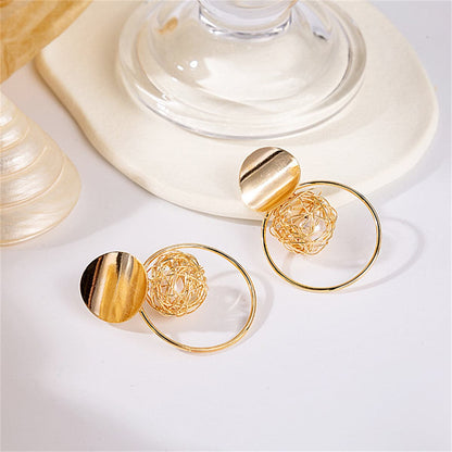 Pearl and 18K Gold-Plated Net Circle Drop Earrings, gold drop earrings for women, everyday style, lifestyle look