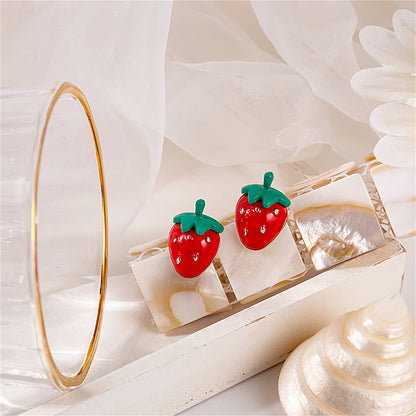Red and Green Strawberry Stud Earrings, stud earrings for women, everyday style, lifestyle look