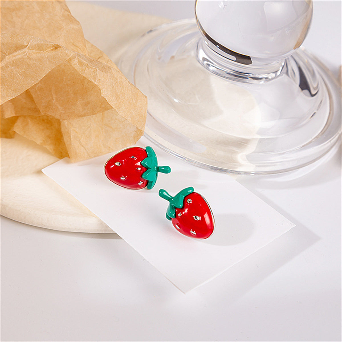 Red and Green Strawberry Stud Earrings, stud earrings for women, everyday style, styled look