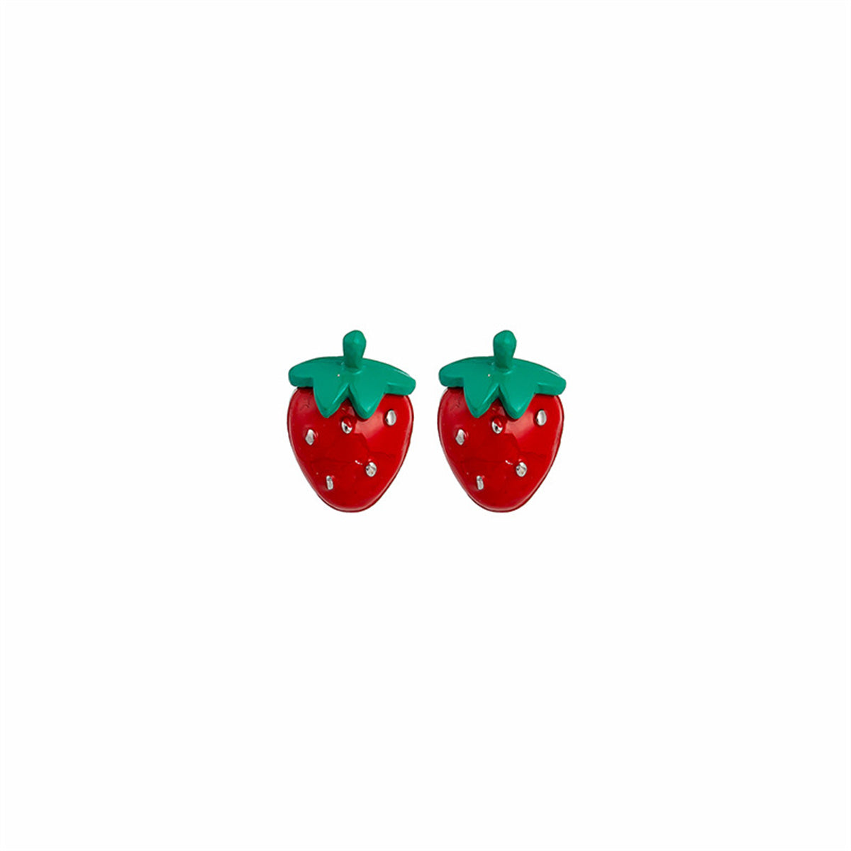 Red and Green Strawberry Stud Earrings, stud earrings for women, everyday style, side view