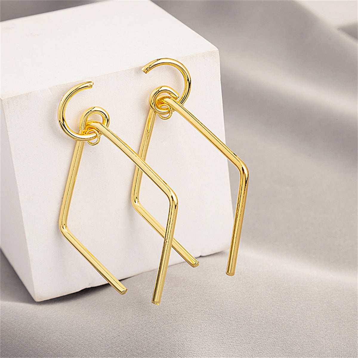 18K Gold-Plated Open-Rhombus Drop Earrings
