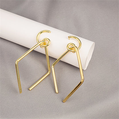 18K Gold-Plated Open-Rhombus Drop Earrings, gold drop earrings for women, elegant gift for her, detail close-up