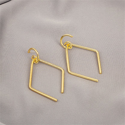 18K Gold-Plated Open-Rhombus Drop Earrings, gold drop earrings for women, elegant gift for her, side view