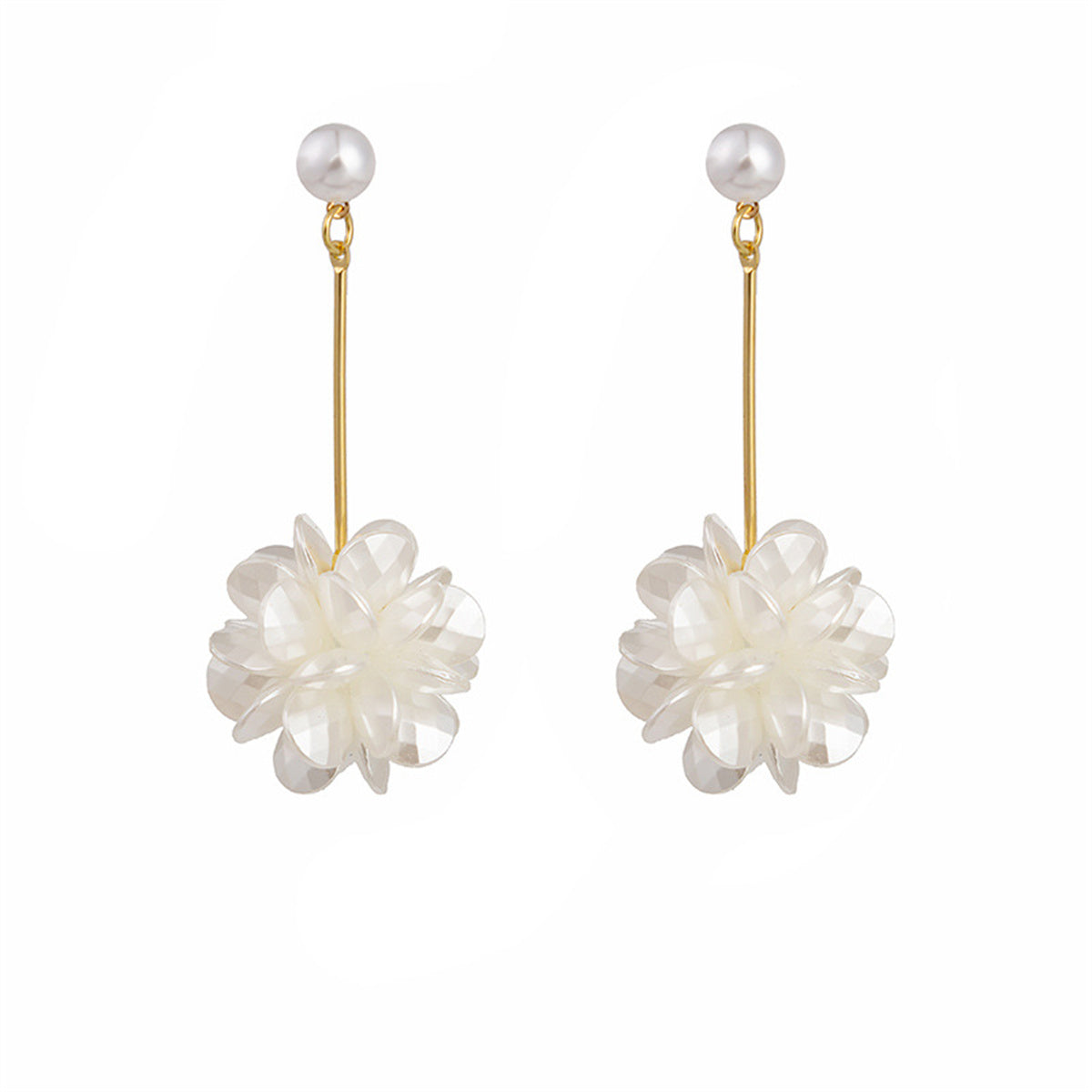 Pearl and Acrylic 18K Gold-Plated Flower Sphere Drop Earrings, gold drop earrings for women, everyday style, lifestyle look