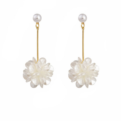 Pearl and Acrylic 18K Gold-Plated Flower Sphere Drop Earrings, gold drop earrings for women, everyday style, lifestyle look