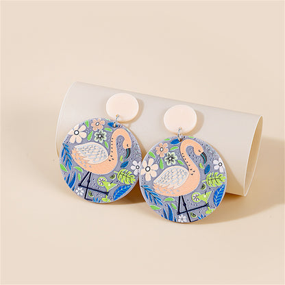 Pink Acrylic and Silver-Plated Flamingo Drop Earrings, silver drop earrings for women, botanical inspired, front view