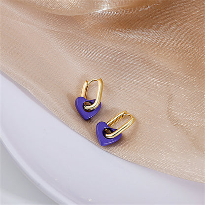 Blue and 18K Gold-Plated Heart Huggie Earrings, gold huggie earrings, elegant gift for her, front view