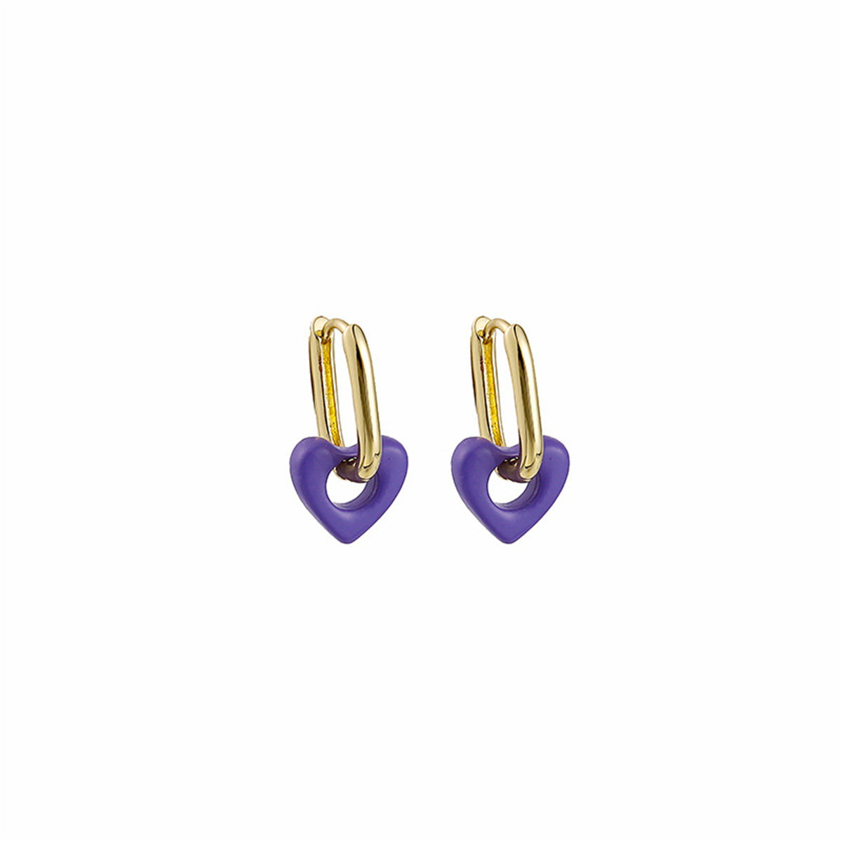 Blue and 18K Gold-Plated Heart Huggie Earrings, gold huggie earrings, elegant gift for her, side view