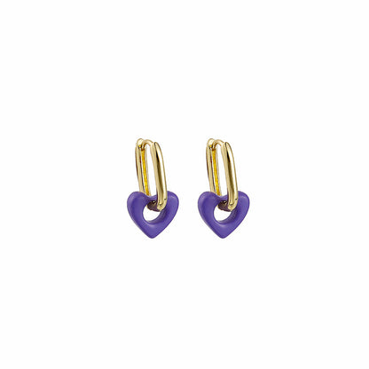 Blue and 18K Gold-Plated Heart Huggie Earrings, gold huggie earrings, elegant gift for her, side view
