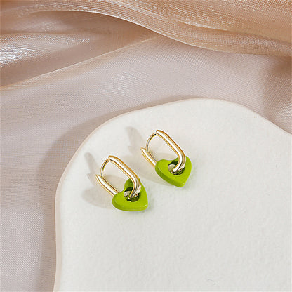 Cyan Enamel and 18K Gold-Plated Heart Huggie Earrings, gold huggie earrings, elegant gift for her, front view