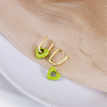 Cyan Enamel and 18K Gold-Plated Heart Huggie Earrings, gold huggie earrings, elegant gift for her, side view