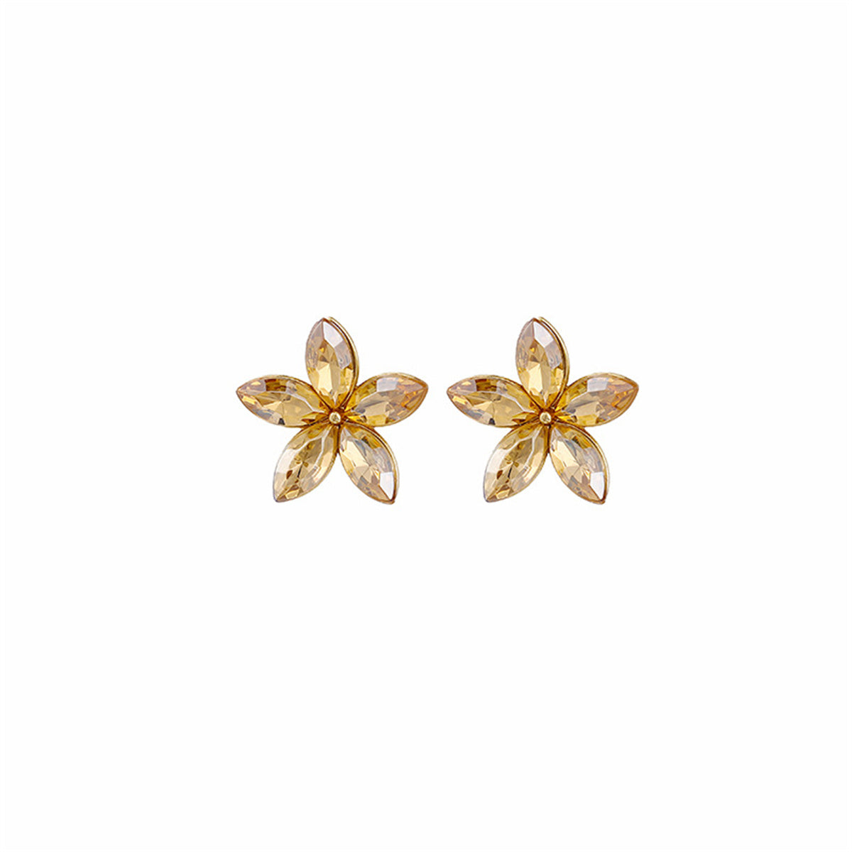Crystal and 18K Gold-Plated Flower Stud Earrings, gold stud earrings for women, vintage-inspired design, detail close-up