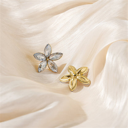 Crystal and 18K Gold-Plated Flower Stud Earrings, gold stud earrings for women, botanical inspired, side view