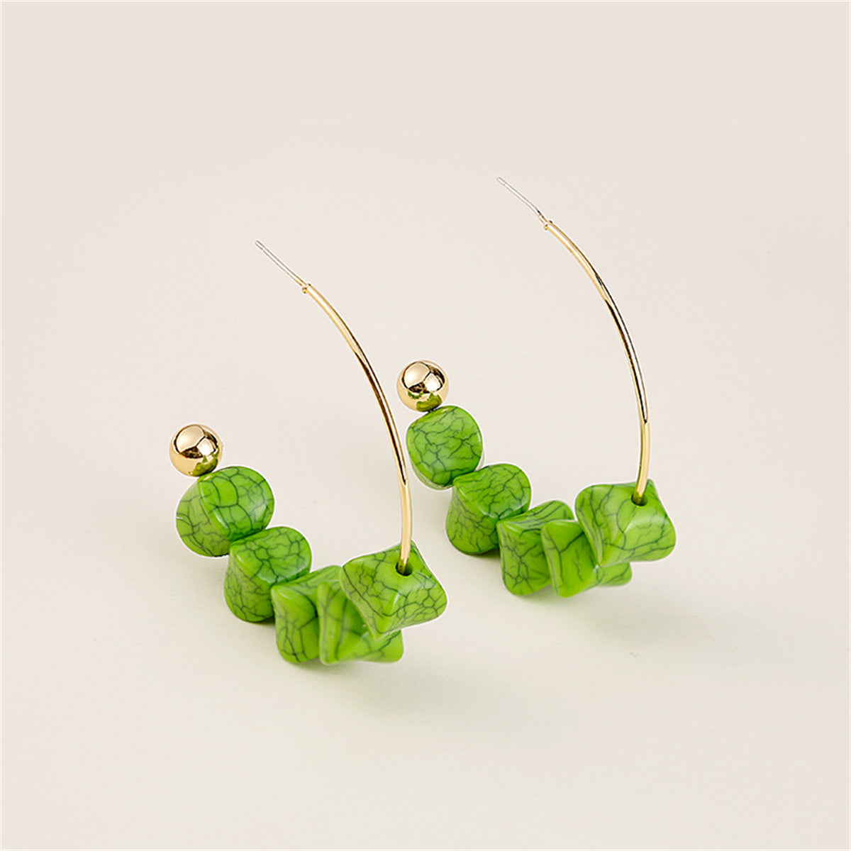 Green Turquoise and 18K Gold-Plated Hoop Earrings, everyday style, front view