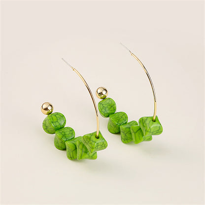 Green Turquoise and 18K Gold-Plated Hoop Earrings, everyday style, front view