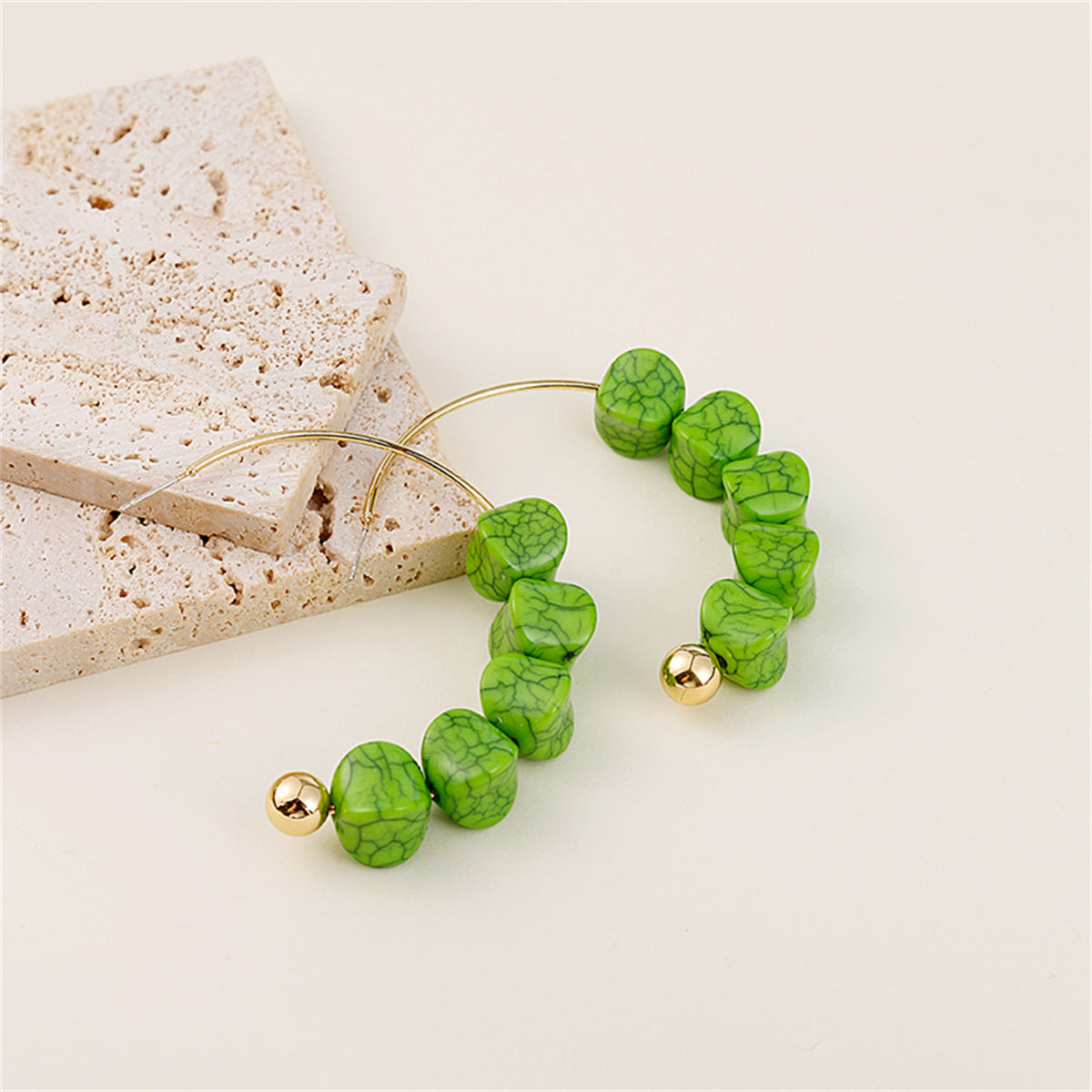 Green Turquoise and 18K Gold-Plated Hoop Earrings, everyday style, detail close-up