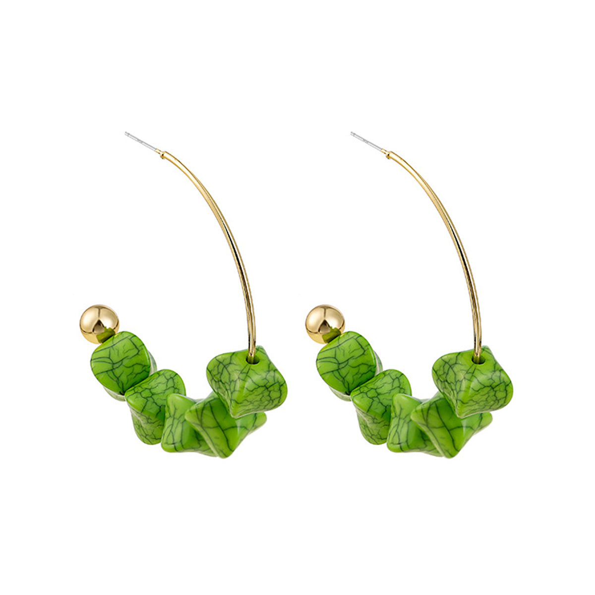 Green Turquoise and 18K Gold-Plated Hoop Earrings, everyday style, side view