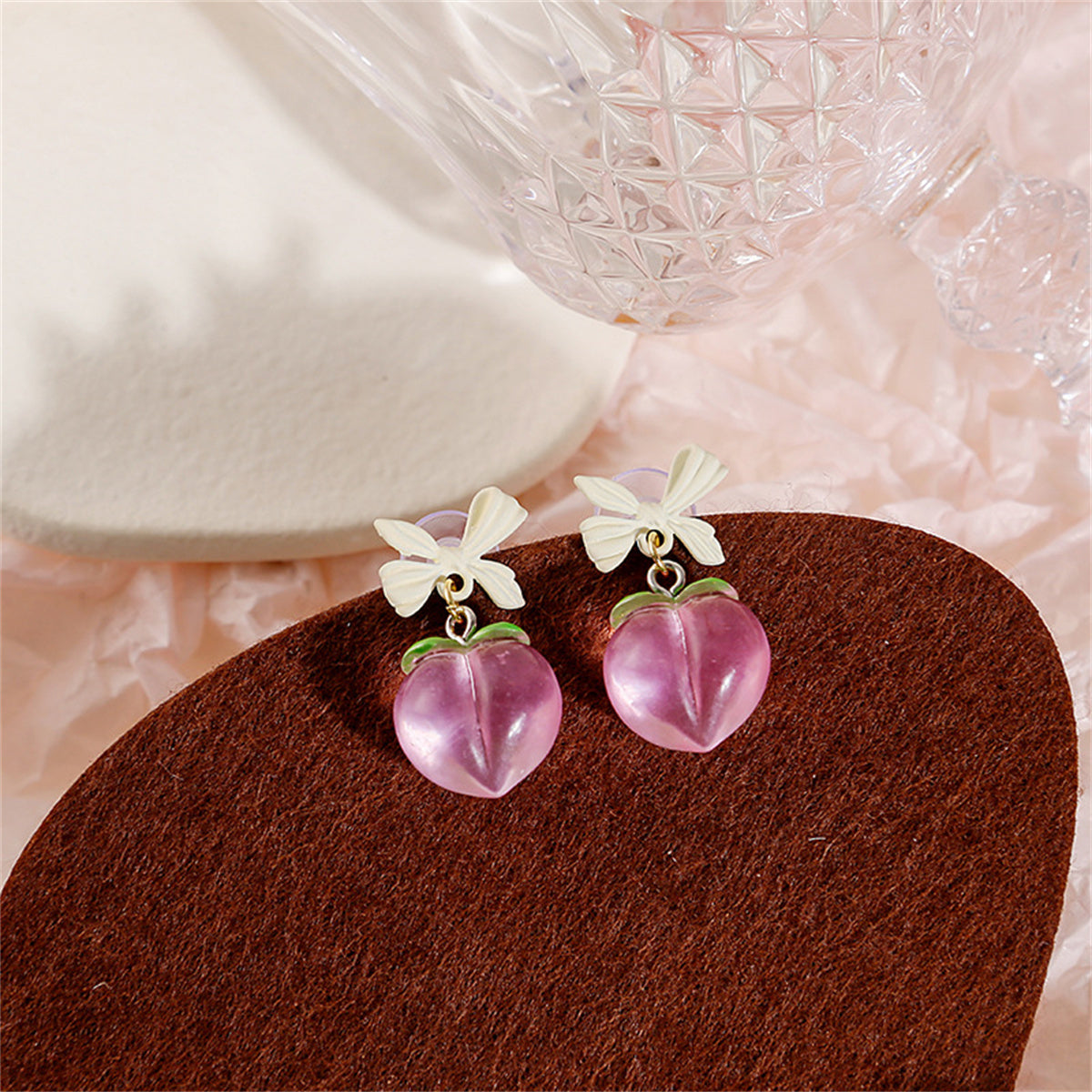 Pink Resin & 18K Gold-Plated Bow Peach Drop Earrings