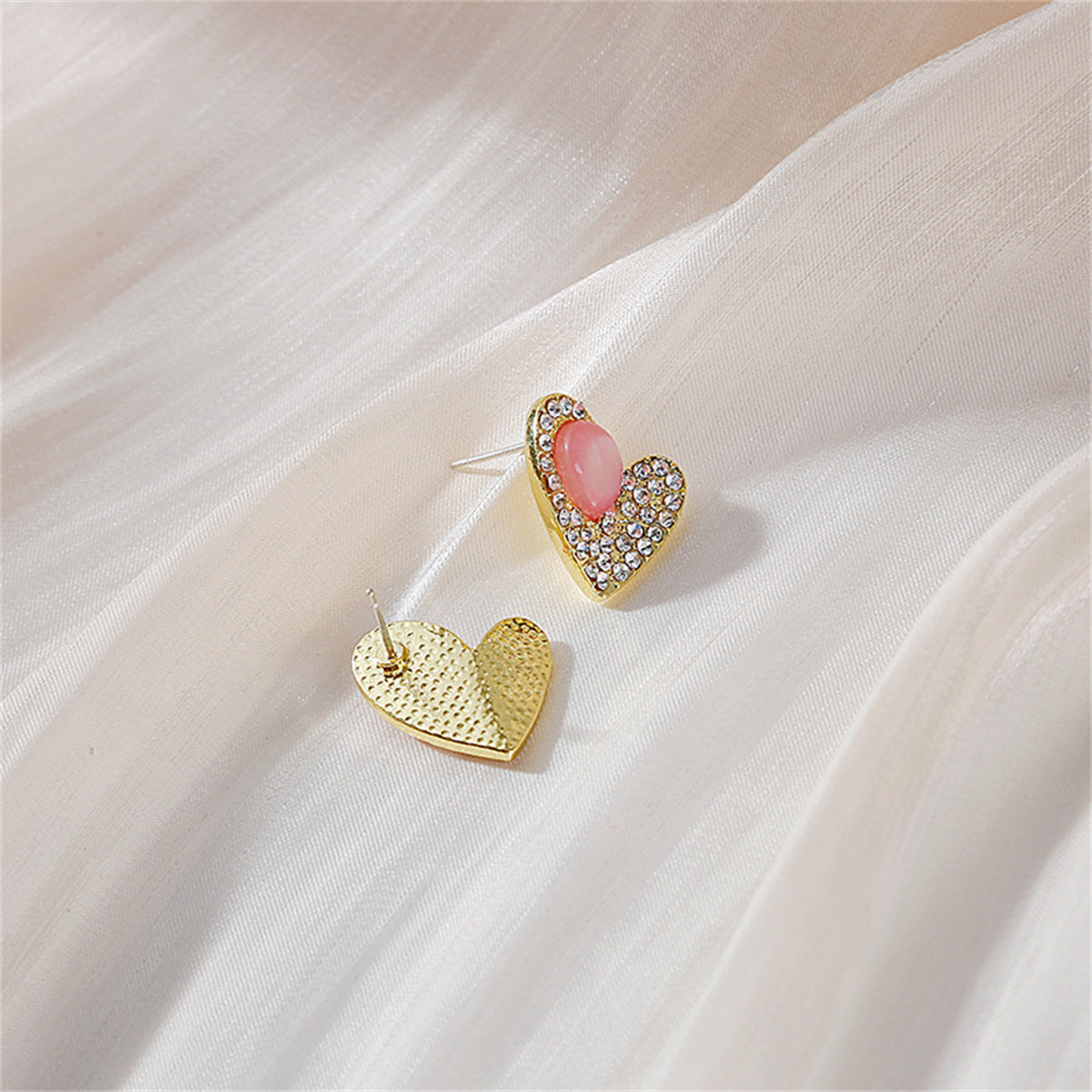 Quartz and Cubic Zirconia 18K Gold-Plated Heart Stud Earrings, gold stud earrings for women, lifestyle look