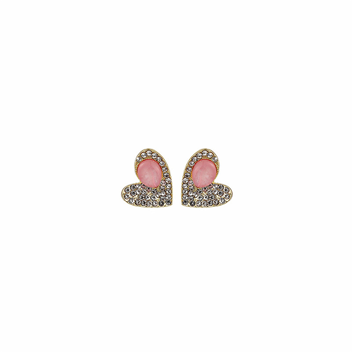 Quartz and Cubic Zirconia 18K Gold-Plated Heart Stud Earrings, gold stud earrings for women, side view