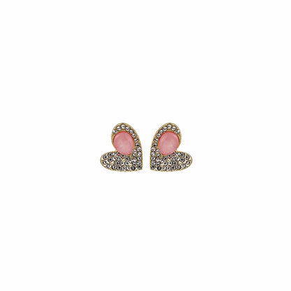 Quartz and Cubic Zirconia 18K Gold-Plated Heart Stud Earrings, gold stud earrings for women, side view