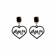 Black Crystal & 18K Gold-Plated Flame Heart Drop Earrings