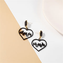 Black Crystal & 18K Gold-Plated Flame Heart Drop Earrings
