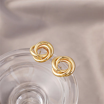 18K Gold-Plated Interlocked Circle Stud Earrings, gold stud earrings for women, botanical inspired, styled look