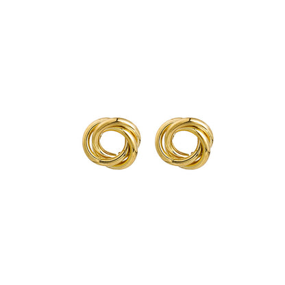 18K Gold-Plated Interlocked Circle Stud Earrings, gold stud earrings for women, botanical inspired, side view