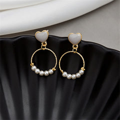Pearl & Enamel 18K Gold-Plated Heart Circle Drop Earrings