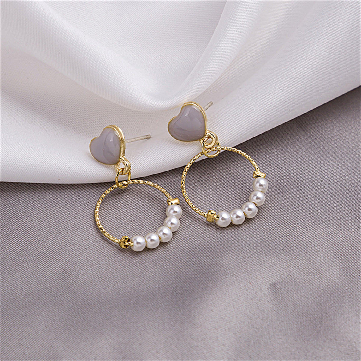Pearl & Enamel 18K Gold-Plated Heart Circle Drop Earrings