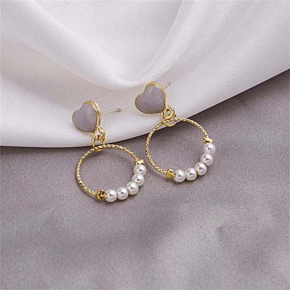 Pearl and Enamel 18K Gold-Plated Heart Circle Drop Earrings, gold drop earrings for women, lifestyle look