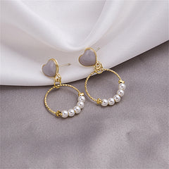 Pearl & Enamel 18K Gold-Plated Heart Circle Drop Earrings