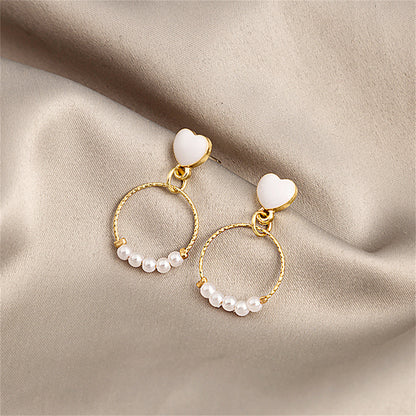 Pearl and Enamel 18K Gold-Plated Heart Circle Drop Earrings, gold drop earrings for women, side view