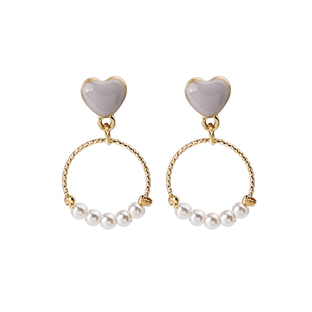 Pearl & Enamel 18K Gold-Plated Heart Circle Drop Earrings