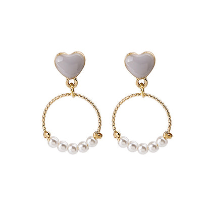 Pearl and Enamel 18K Gold-Plated Heart Circle Drop Earrings, gold drop earrings for women, styled look