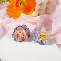 Pink & Silver-Plated Flower Stud Earrings