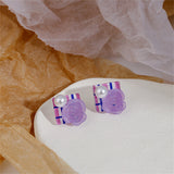 Purple Resin & Pearl Silver-Plated Flower Square Stud Earrings