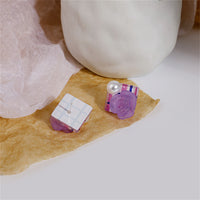 Purple Resin & Pearl Silver-Plated Flower Square Stud Earrings