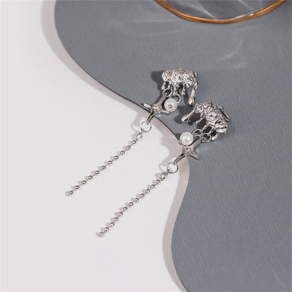 Pearl and Cubic Zirconia Silver-Plated Star Tassel Ear Cuff, silver drop earrings for women, everyday style, lifestyle look
