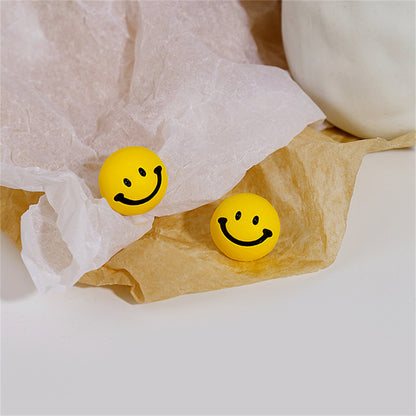 Yellow Enamel and Silver-Plated Smiley Stud Earrings, silver stud earrings for women, botanical inspired, front view