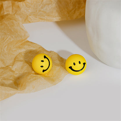 Yellow Enamel and Silver-Plated Smiley Stud Earrings, silver stud earrings for women, botanical inspired, lifestyle look