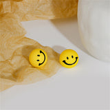 Yellow Enamel & Silver-Plated Smiley Stud Earrings