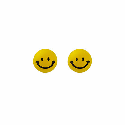 Yellow Enamel and Silver-Plated Smiley Stud Earrings, silver stud earrings for women, botanical inspired, side view
