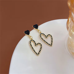 Black Enamel & Crystal 18K Gold-Plated Heart Drop Earrings